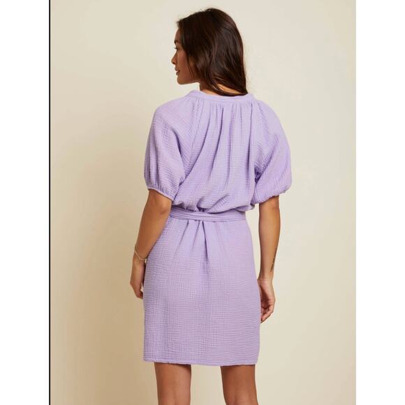 Women Nation LTD Finley Belted Easy Dress XS Lavender Puff Sleeve V Neck - Picture 10 of 11